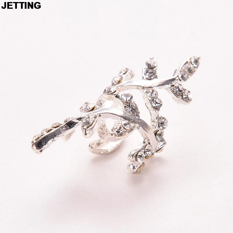 

JETTING Retro Crystal Earings Warp Clip Ear Clip Women's Fashion Jewelry Rhinestone Leaf Ear Cuff Earrings