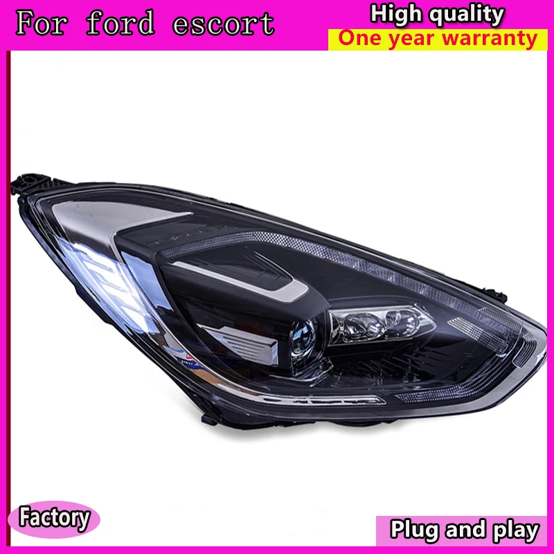 Special Price Kowell car for 2019 Ford Escort headlight assembly modified LED daytime running light LED streamer steering Xenon headlights