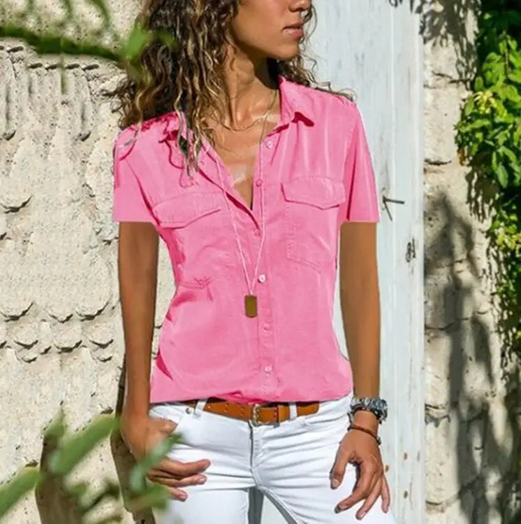 2019 Short Sleeve Chiffon Tops Women Blouses Ruffles Vintage Summer Button Elegant Plus Sizes Lady Pocket Casual Shirts Blousa 2019 Short Sleeve Chiffon Tops Women Blouses Ruffles Vintage Summer Button Elegant Plus Sizes Lady Pocket Casual Shirts Blousa
