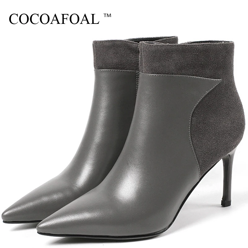 COCOAFOAL Women's Chelsea Boots Genuine Leather High Heels Shoes Woman Ankle Boots Autumn Winter Genuine Leather Chelsea Boots