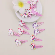 1 пара заколки для волос с рисунком единорога, заколки для волос розового цвета ручной работы, детская заколка для девочек, заколки для волос с изображением животных, аксессуары, Прямая поставка