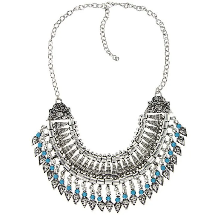 Винтажное серебряное большое ожерелье-чокер с большим воротником, женское индийское этническое ожерелье с подвеской, женское богемное длинное цыганское ожерелье