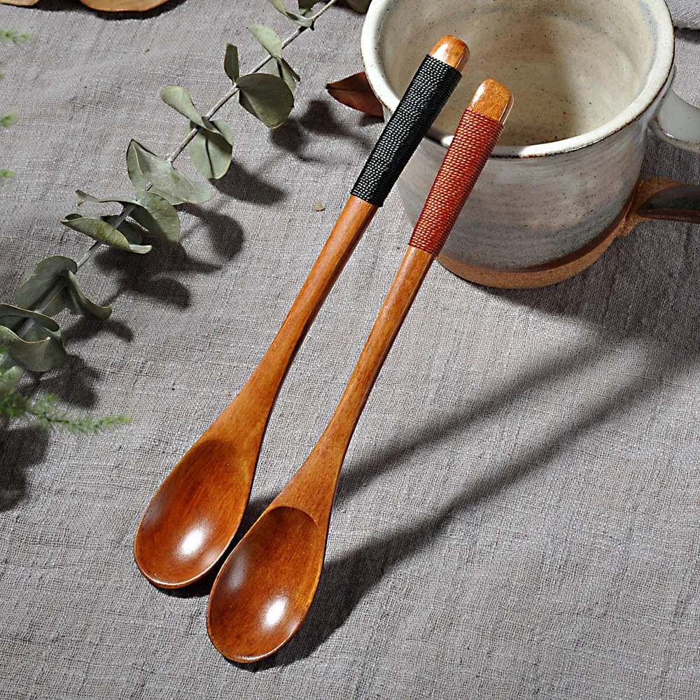 

Creative Cute Wooden Spoon Fork Bamboo Kitchen Cooking Utensil Soup-Teaspoon Tableware Flatware Catering For Kicthen 18x2.8cm