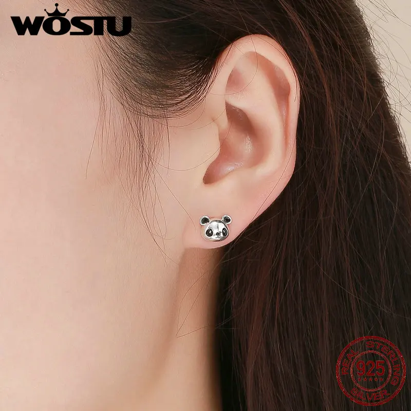 Женские серьги гвоздики WOSTU из 100% стерлингового серебра 925 пробы с милой пандой