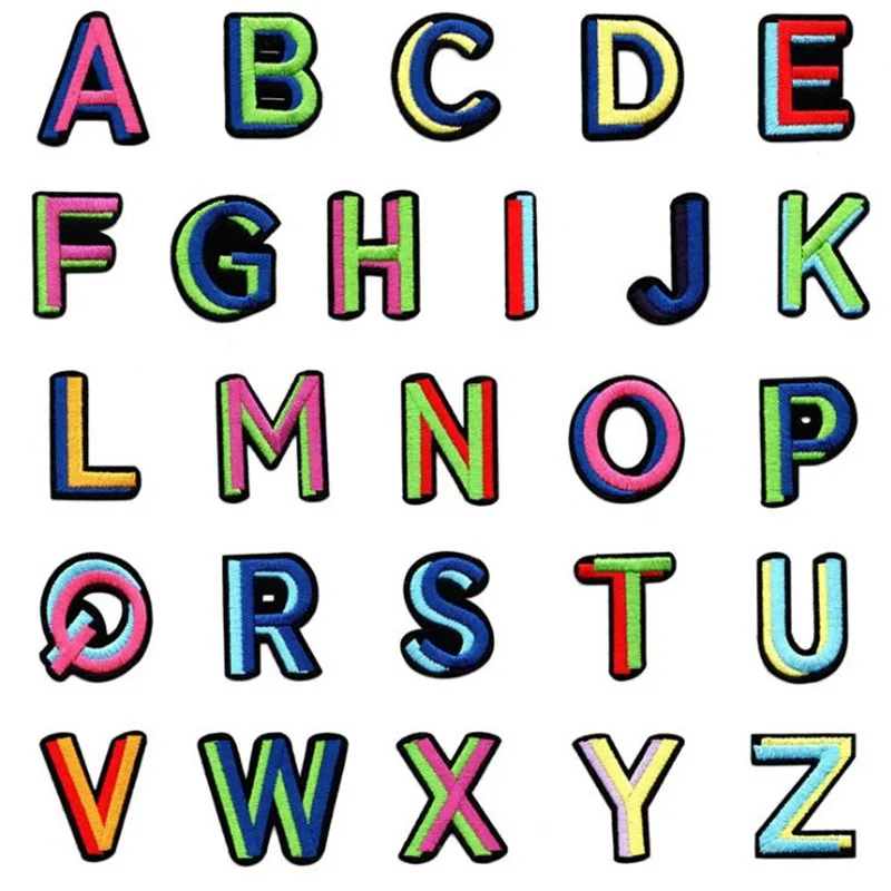 

26 English Letters Colorful Badge Repair Patch Embroidered Patches Iron On For Clothing Close Shoes Bags Badges Embroidery