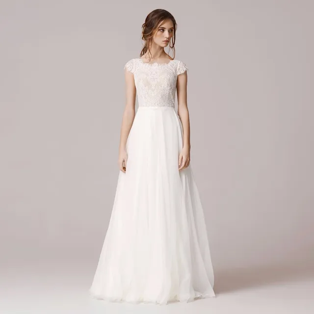 Elegant A Line Lace Wedding Dress 2017 Floor Length Chiffon Tulle Vestido de Novia Square