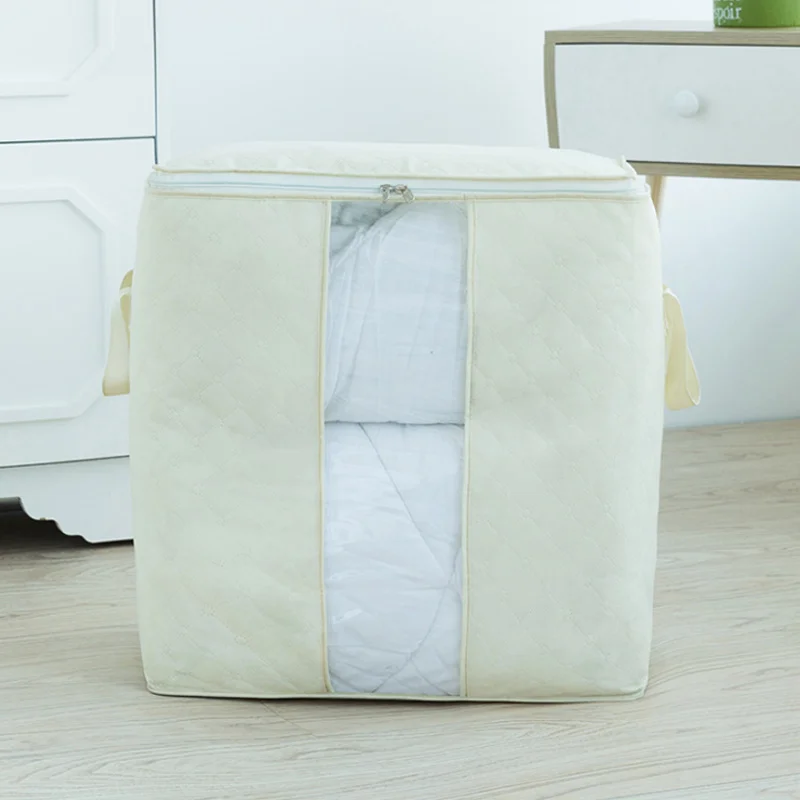 Нетканые сумки для хранения стеганых одеял Органайзер Домашний для хранения Портативный Анти-пыль шкаф бамбуковая одежда сумка для хранения коробок - Цвет: Beige