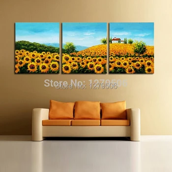 

Handmade 3 Pieces Oil Painting On Canvas Wall Picture Sunflowers For Living Room Unique Gift Hang Pictures Decor