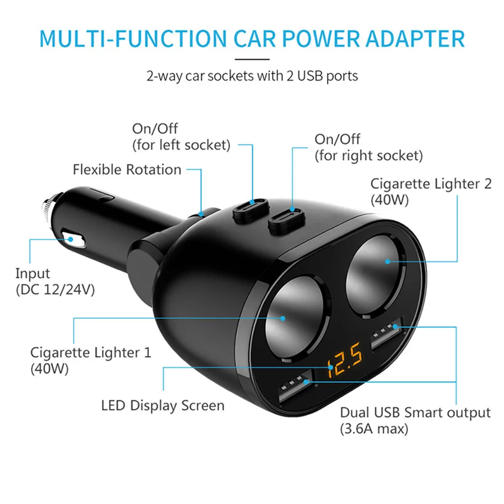 Двойной USB зарядка 2 способ розетка для автомобильного прикуривателя Разветвитель адаптер зарядное устройство авто зарядное устройство для смартфона/планшета 56