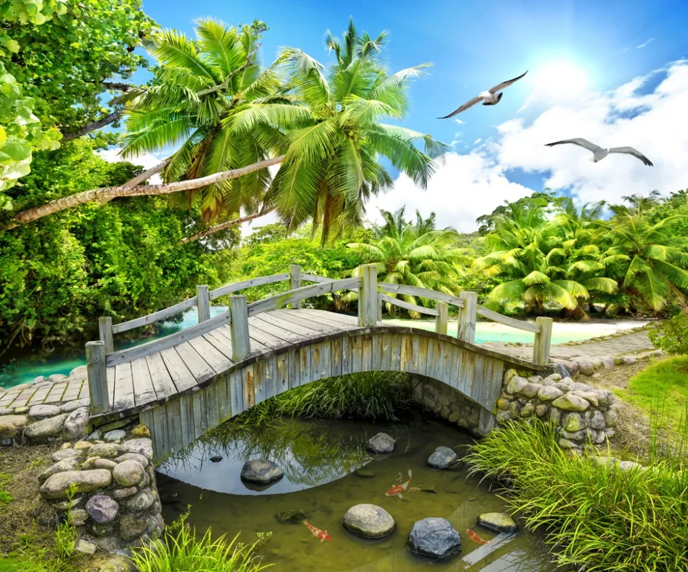 

3d curtains Sunshine coconut tree scenery for bedroom living room 3d stereoscopic photo 3d curtains window blackout curtain