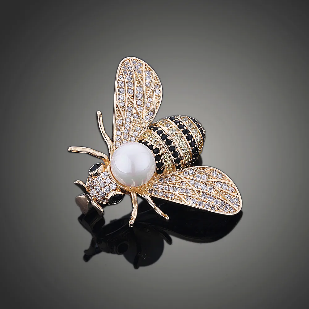 

Coat Sweater Accessories New Year's Imitation Pearl Zircon Insect Bee Brooch for Women Ladies Gold&silver Color Pin Brooches 240