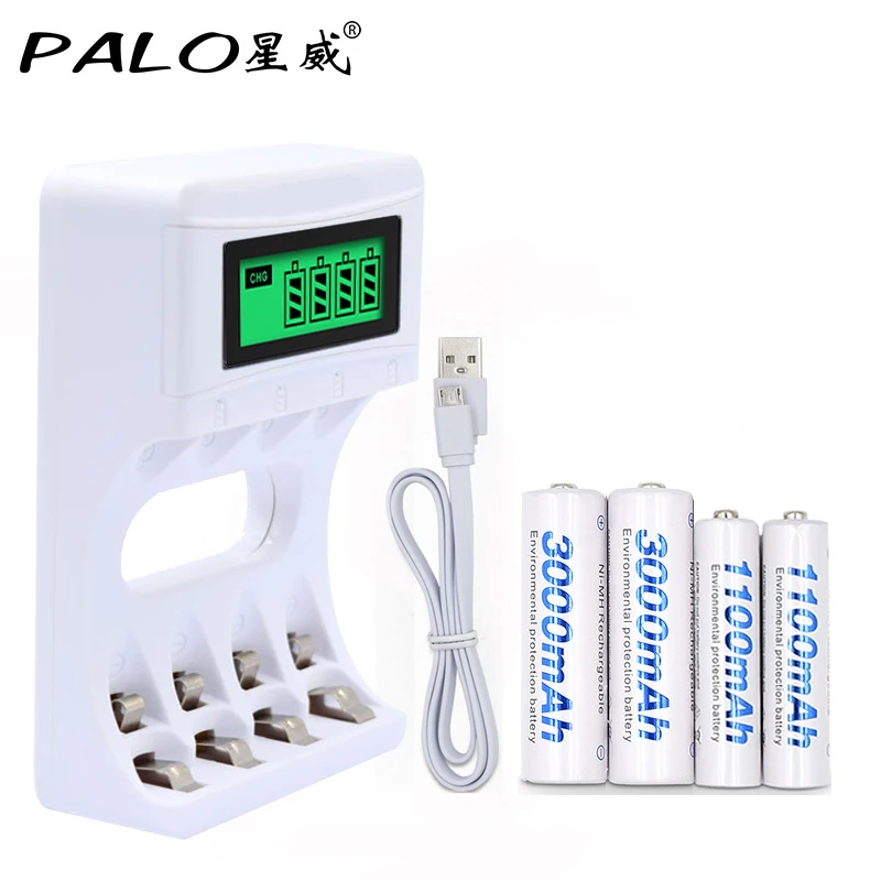 

4 Slots Ulrea Fast Smart Intelligent Battery Usb Charger With LCD Display+2 Pcs AA+2 Pcs AAA Rechargeable Batteries