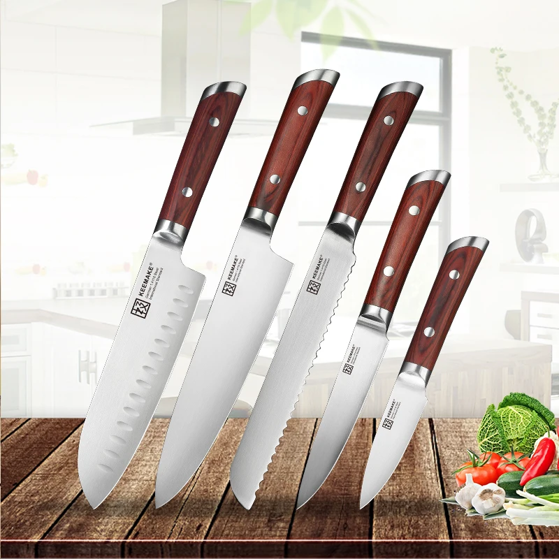 SUNNECKO Профессиональный Santoku универсальный нож для очистки овощей шеф-повара немецкий 1,4116 стальной нож с лезвием цветной деревянной ручкой набор кухонных ножей