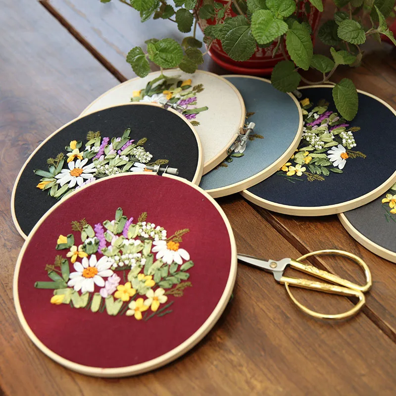 

DIY Ribbon Embroidery Flowers with Hoop 3d Needlework Cross Stitch Kits of Purse Wallet for Beginner Sewing Craft Friend Gifts