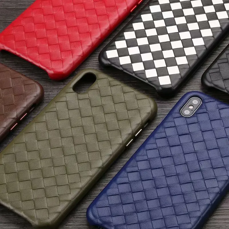 

6 Colors Woven Pattern Genuine Leather Full Edge Case For iPhone XS MAX/ XS/ X/ XR Sheepskin Back Phone Cover For iPhone XS MAX