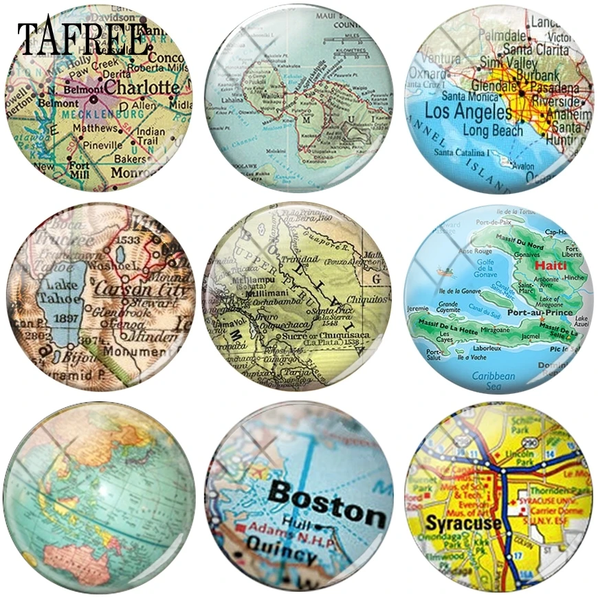 TAFREE винтажная карта мира круглой формы плоские бусины 15 мм 18 20 стеклянный кабошон