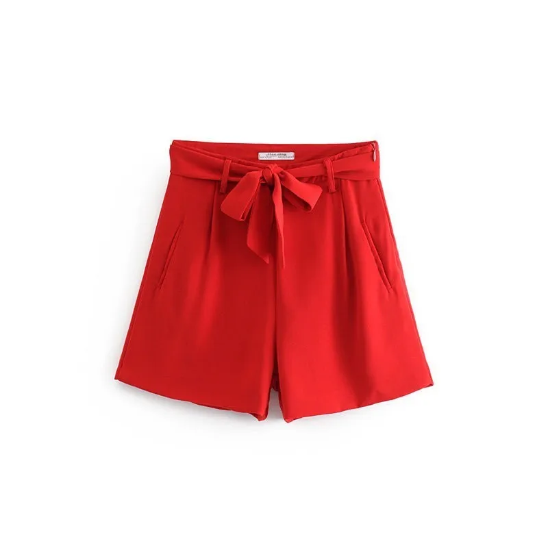 Офисный женский летний маленький костюм для отдыха, Красный Тонкий Блейзер, куртка с высокой талией, прямые шорты, деловая работа, комплект из двух предметов - Цвет: Only red shorts