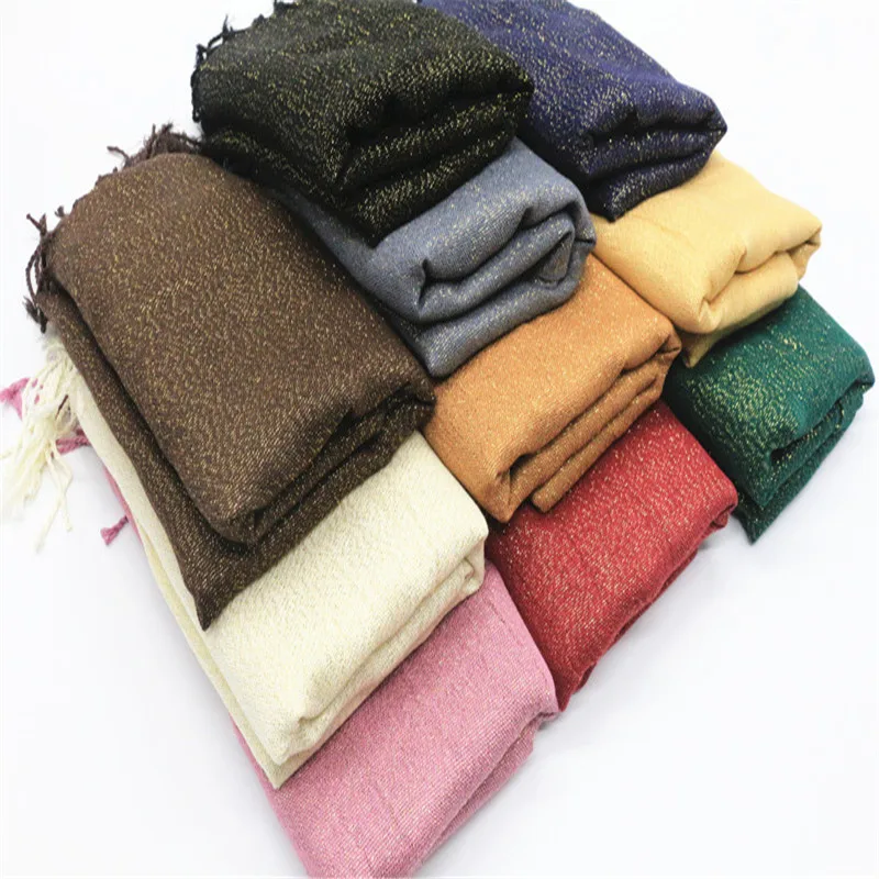 

Gold shimmer shiny solid color tassel scarf fashion soft cotton shawl scarf Muslim hijabs scarf independence packing 10pcs/lot