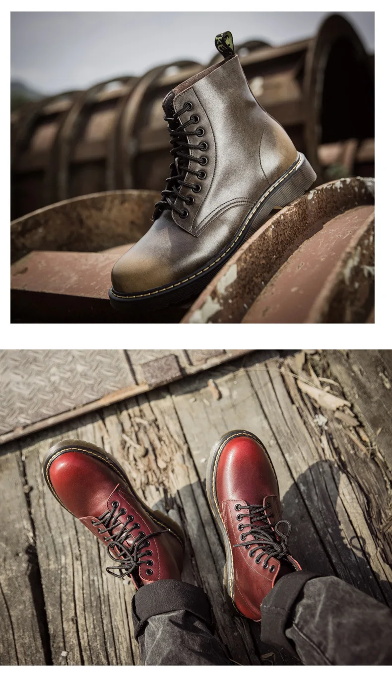 Мужские мотоциклетные ботинки; сезон осень-зима; ботильоны из натуральной кожи; фирменные рабочие ботинки в винтажном стиле; Мужская обувь; зимние ботинки; 02A