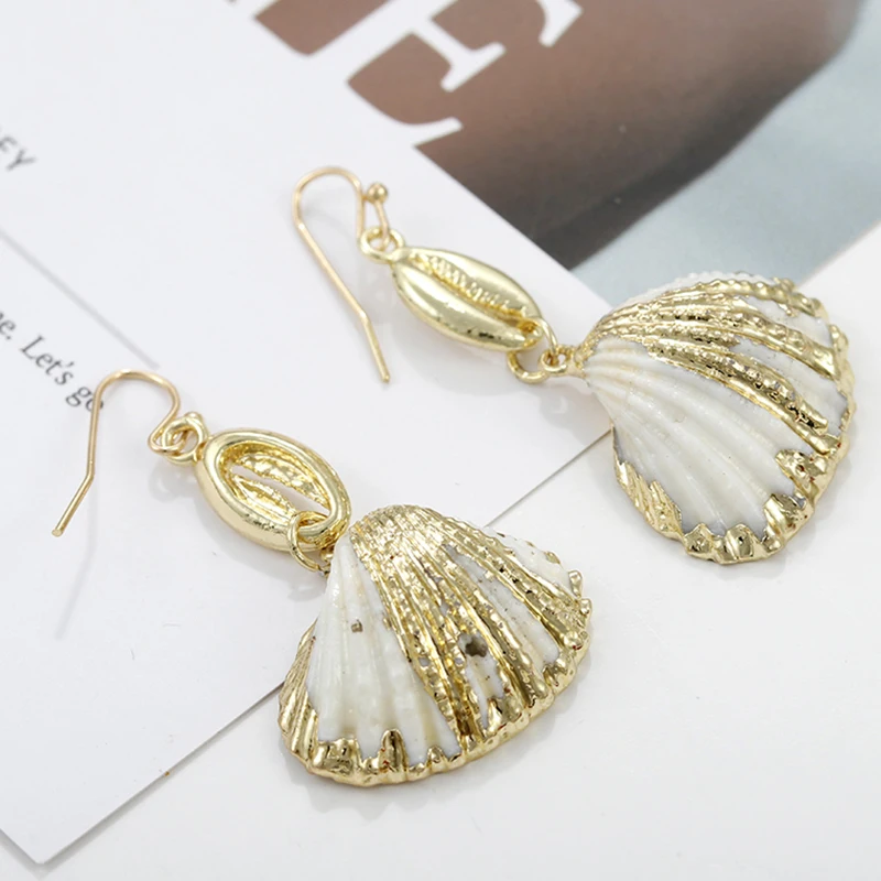 

AENSOA Trendy Summer Shell Drop Dangle Earrings Fashion Gold Beach Jewelry Boho Long Statement Earrings For Women pendientes