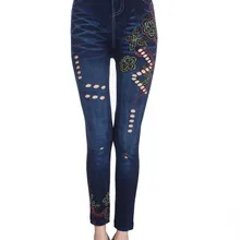DERALA Высокая талия эластичные джинсы выглядят узкие Джеггинсы Для женщин деним стрейч леггинсы Цветочный Принт Карандаш Legins брюки леггинсы