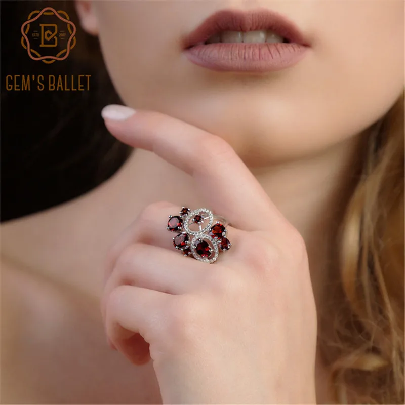 GEM'S BALLET 5.08Ct Natural Garnet Gemstone Ring 925 Sterling Silver Trendy Flowers Finger Rings for Women Wedding Fine Jewelry GEM'S BALLET 5.08Ct Natural Garnet Gemstone Ring 925 Sterling Silver Trendy Flowers Finger Rings for Women Wedding Fine Jewelry
