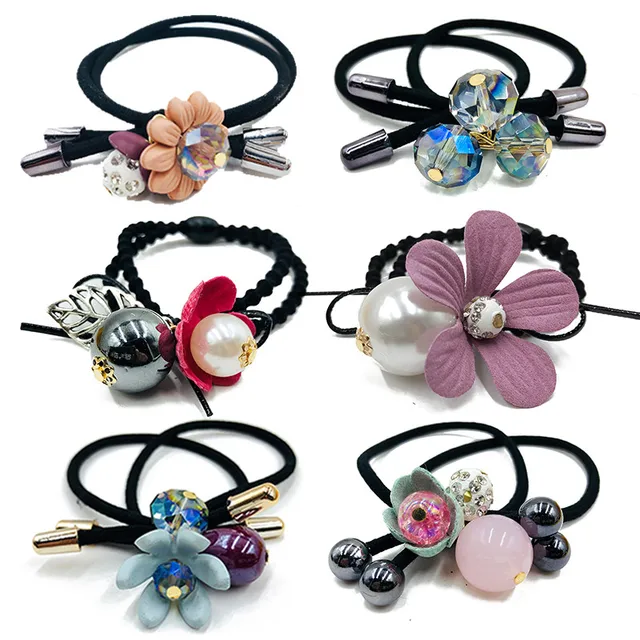 2020 New Fashion Flower Scrunchie Women Girls Elastic Hair Rubber Bands Accessories For Girls Lady Tie Hair Rope Ring Headdress 1 6 pcs