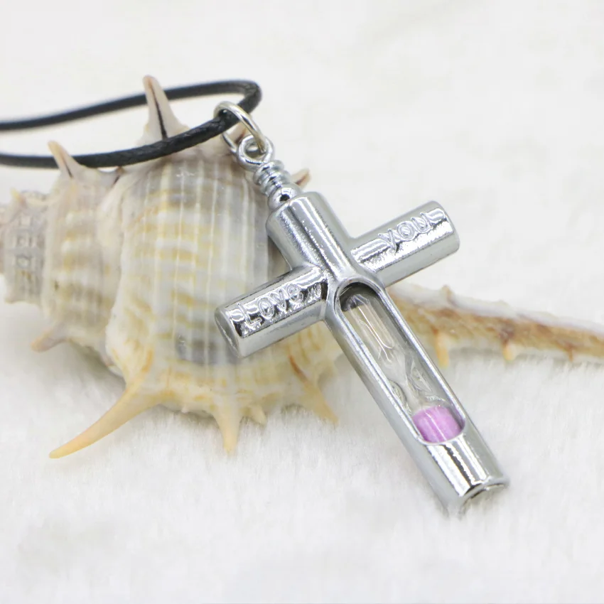 Blue Pink Cross hourglass Pendant Necklace (6)
