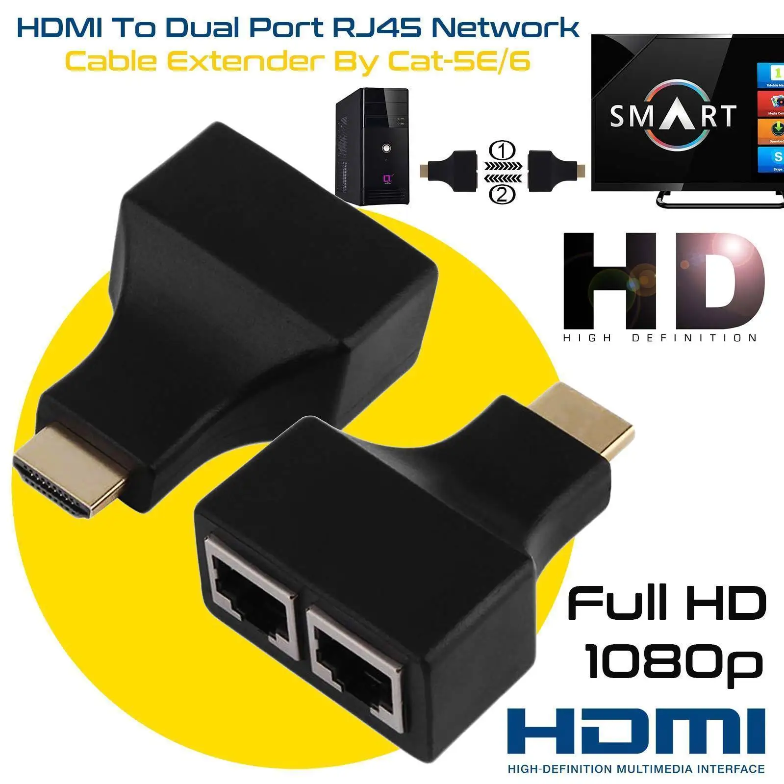 4 K HD 1080 P HDMI удлинитель к двойным портам RJ45 сетевой кабель Cat 5e/6 сетевой Ethernet адаптер
