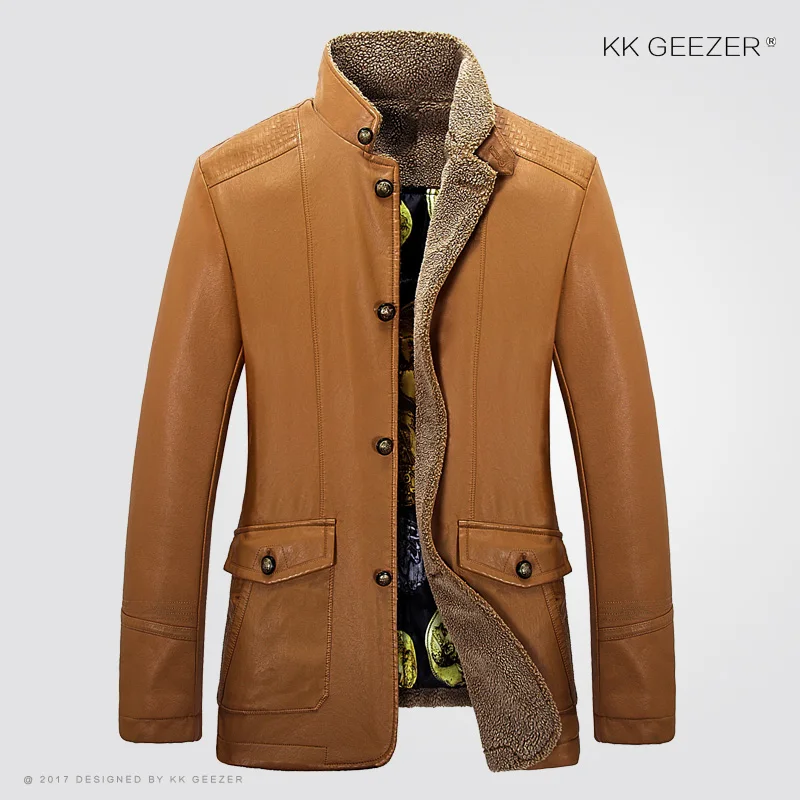 Blog 2016 New PU Leather Jacket Men Long Wool Leather Standing Lambs Thick Warm Collar Jackets Coat Outdoor Windbreaker Parka Male