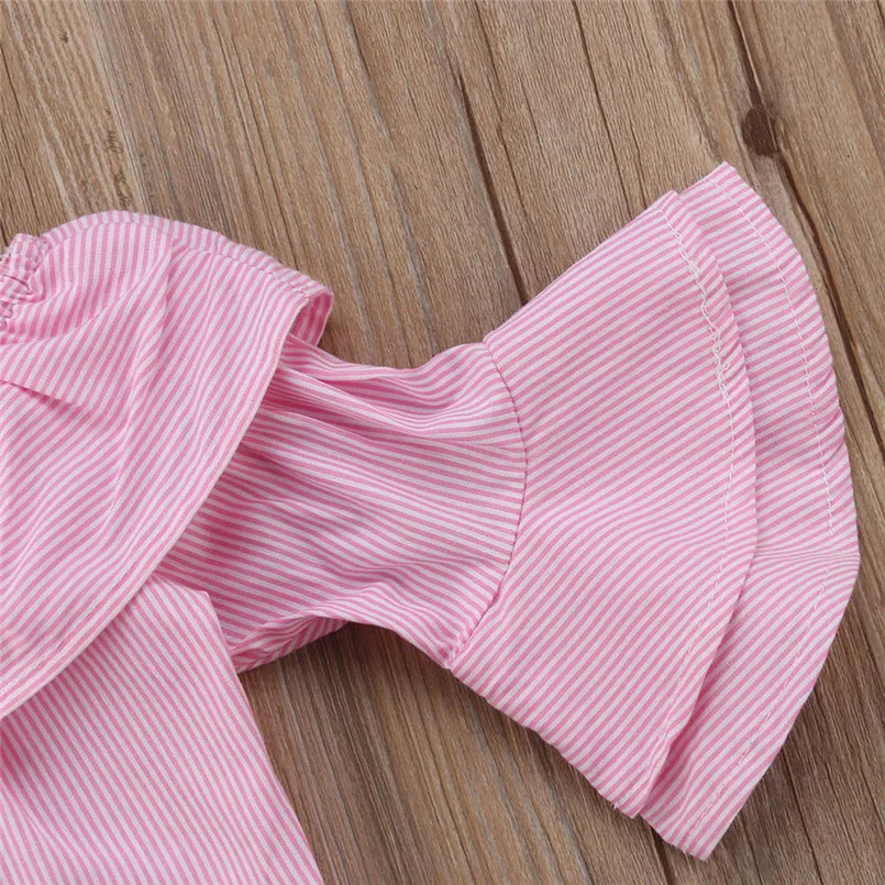 Baby Clothes Toddler Infant Baby Girl Striped Tops Romper Ripped Pants Outfits Clothes Set romper do beb menina #15O18 #F (10)