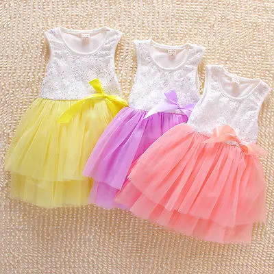 Buy Cheap Kids Party Princess Flower Girls clothess Sleeveless Tulle Dress Sequins Bow Tutu Dresses