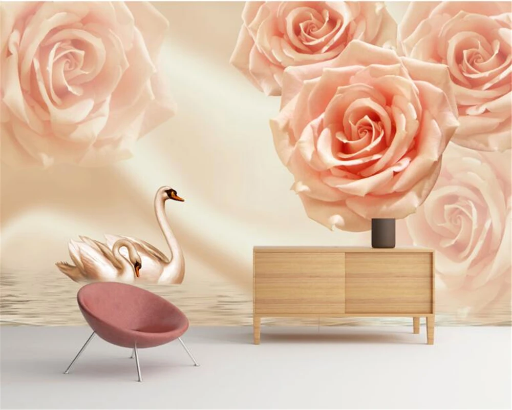 

Beibehang 3D Wallpaper Stereo Warm Rose Rose Swan TV Background Wall Living Room Bedroom 3 Mural photo wallpaper for walls 3 d