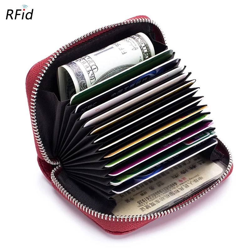 FUNMARDI Genuine Leather Card Wallets Women Business RFID Credit Card Bag Men Small Wallet Leather Lady Travel Card Bag WLHB1999