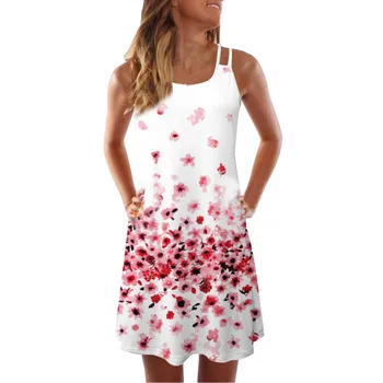 

2019 Women Summer Dress Boho Style Floral Print Chiffon Beach Dress Tunic Sundress Loose Mini Party Dress Vestidos Plus Size