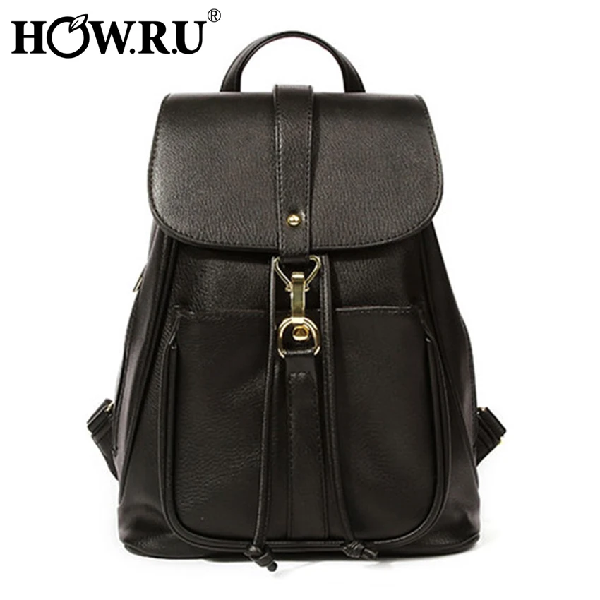 black leather drawstring backpack