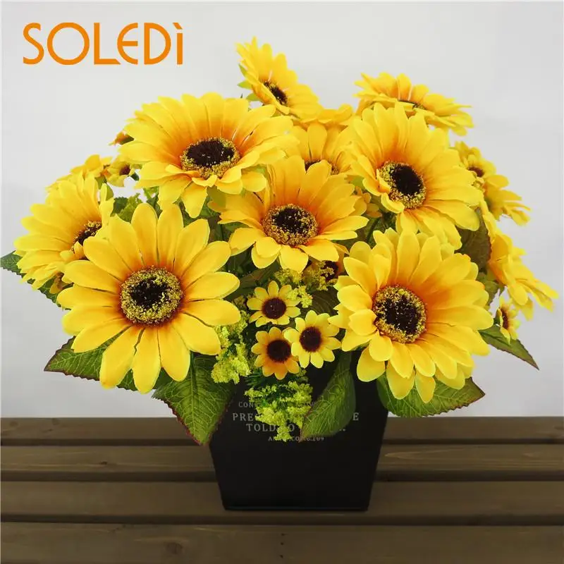 

1 Bouquet Artificial Sunflower Plastic Fake Floral Ornament Home Party Wedding Decoration Simulation Silk Flower Dried Flowers