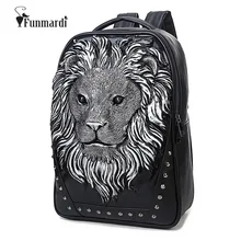 Nueva llegada 3D León diseño de cuero de LA PU mochilas vintage Rock mujeres bolsas Bolsas WLHB1450 Remache bolsos de la computadora de Viaje De buena calidad