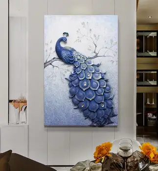 

Modern Resin Embossed Decorative Painting Wall Hanging Crafts Decoration Home Livingroom Corridor Peacock Wall Mural Ornaments