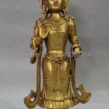 1" Клеймо Фиолетовый Бронзовый 24 К Золото Станция Гуань-инь Бодхисаттвы Статуя Богини