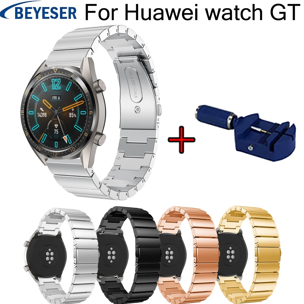 22 мм ремешок из нержавеющей стали для huawei Watch GT watchstrap для galaxy watch 46 мм классический браслет часы ремень с регулируемым инструментом