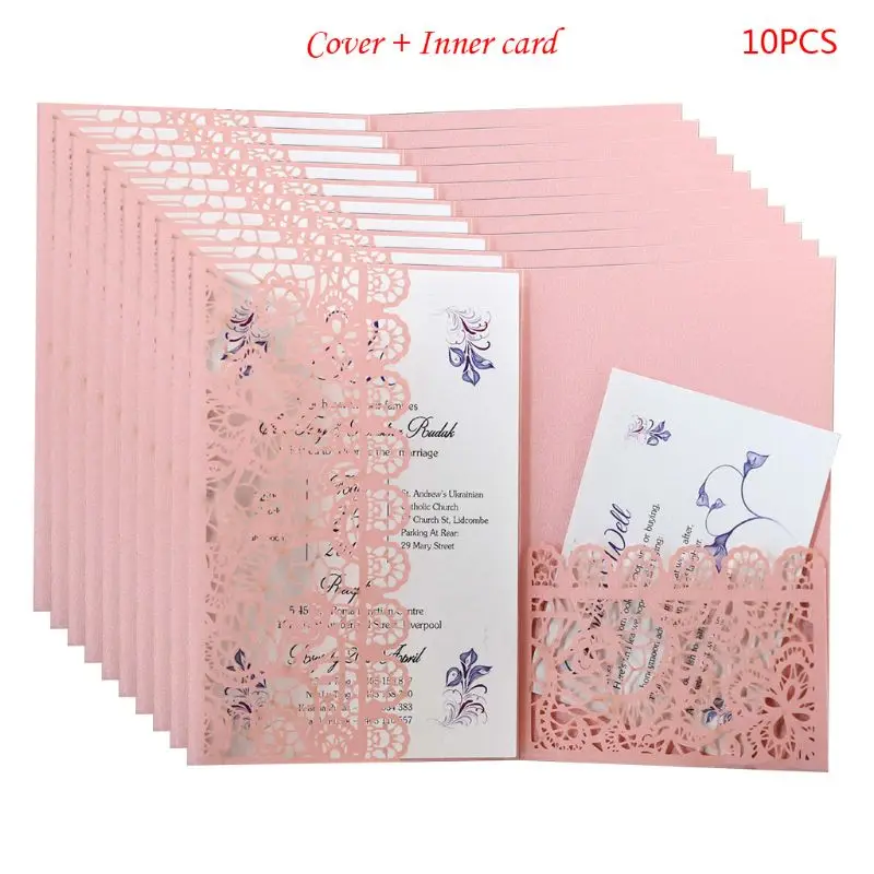  10pcs/set Laser Cut Glitter Luxury Hollow Wedding Invitations Card Lace Personalized Business Birth - 33045688367