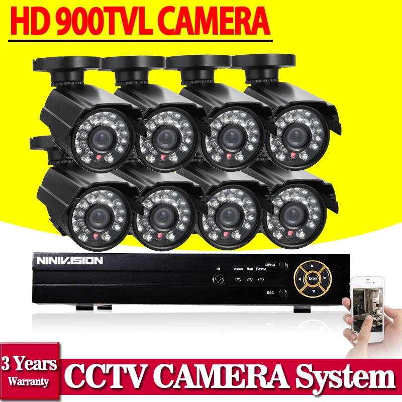 CCTV DVR NVR HVR system 960h AHD 8CH 1080N dvr recorder with 8pcs 900tvl security camera system dvr kit hdmi 3g wifi email alarm