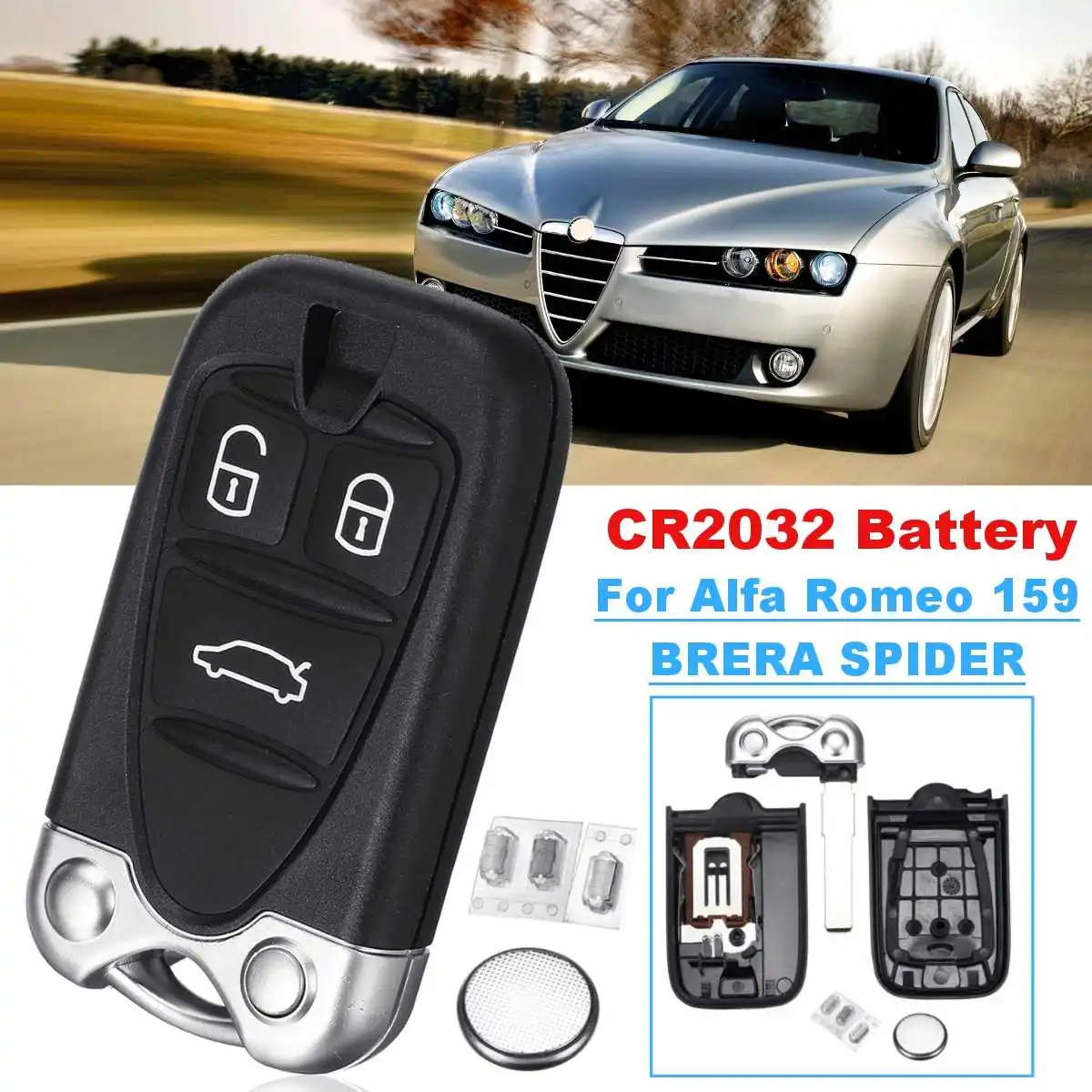 

3 Buttons Car Key Replacement Remote Control Housing For Alfa Romeo Brera 156 1997-2005 159 GT Brera for SpiderFob Shell Battery