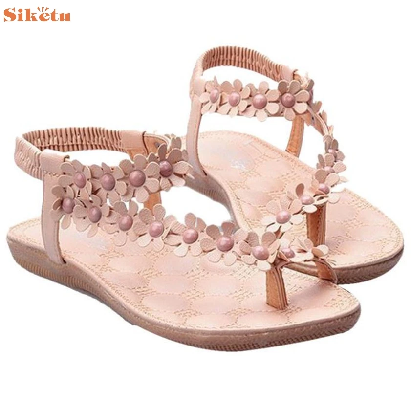 

Hot Sale Women's Sweet Summer Bohemia Sweet Beaded Sandals Clip Toe Sandals Beach Shoes Herringbone Sandals Shoes wholesale