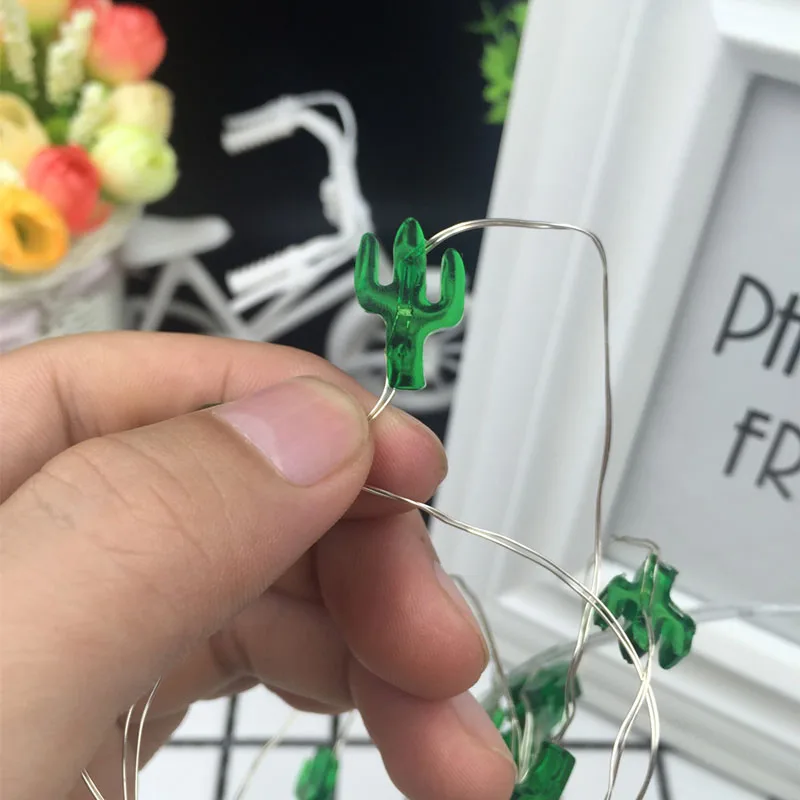 REEDBUCK New 2M Mini 20 Green Cactus Led String Lights Battery Copper Wire Holiday Lights For Christmas Wedding Party Decor (4)