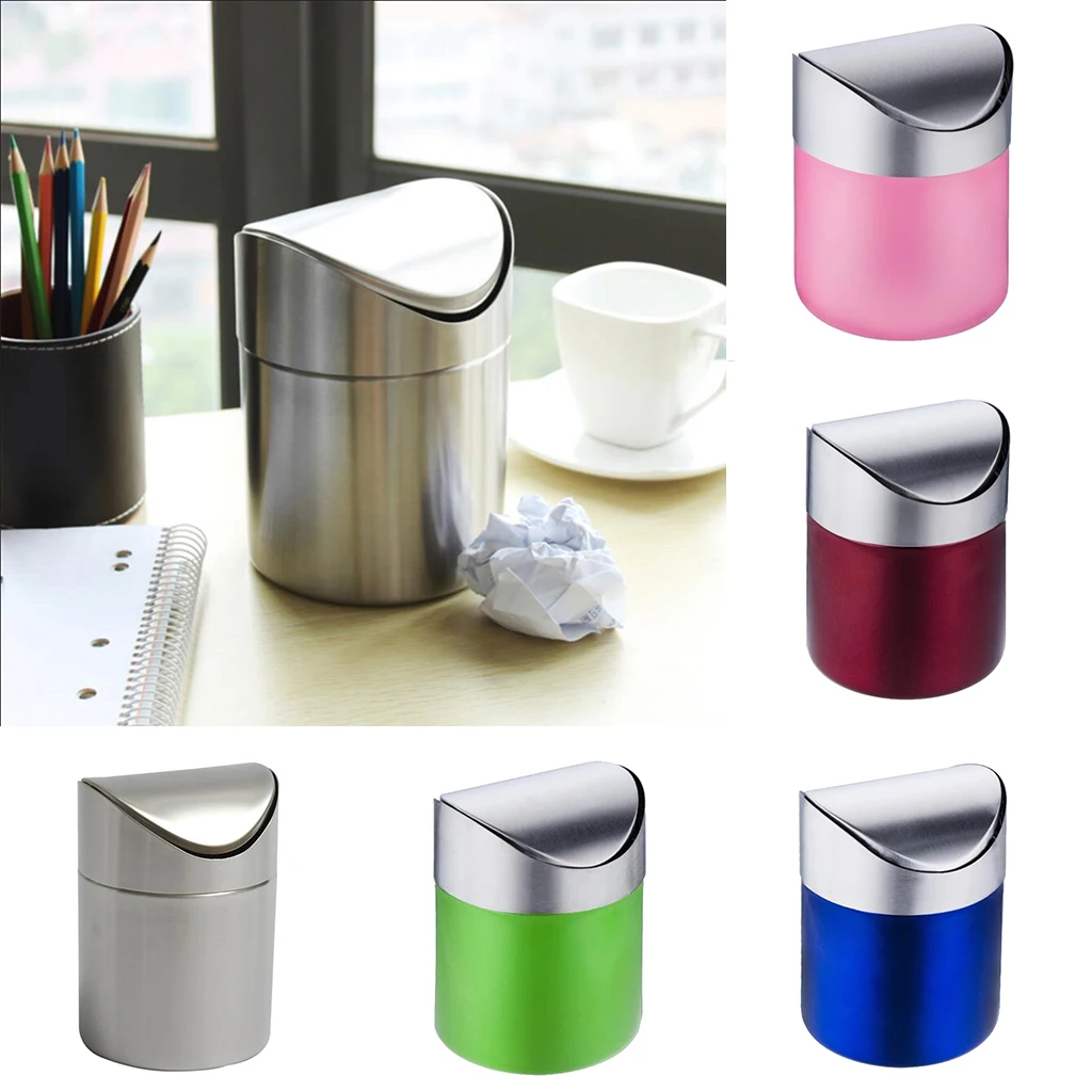 Blue/Pink/Green/Red/Silver Stainless Steel Trash Cans Desktop Mini Ashtray Car Garbage Bin Wastebasket Home/Office