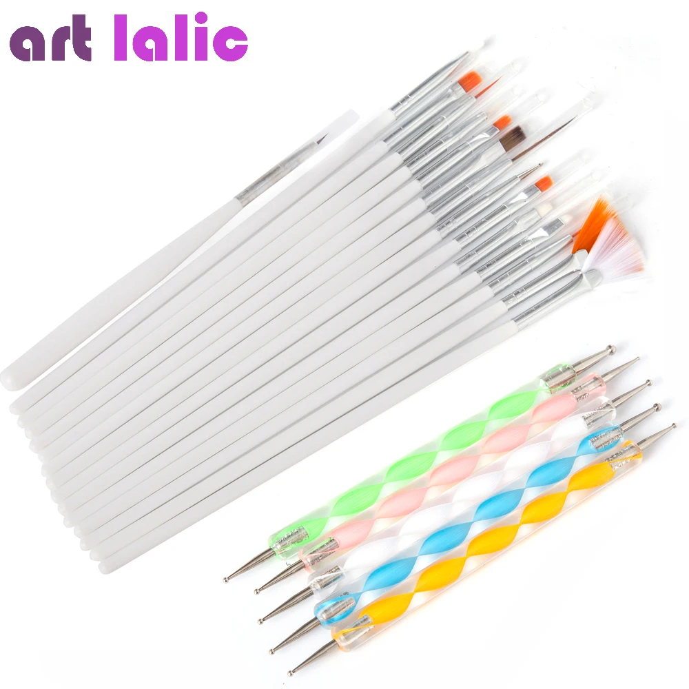  20 Pcs Nail Art Brushes Design Set Dotting Painting Drawing Polish Brush Pen Tools