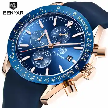 

2019 BENYAR Reloj Mujer Men Quartz Watch Silicone Strap Watch Mens Waterproof Sports Chronograph Military Watch