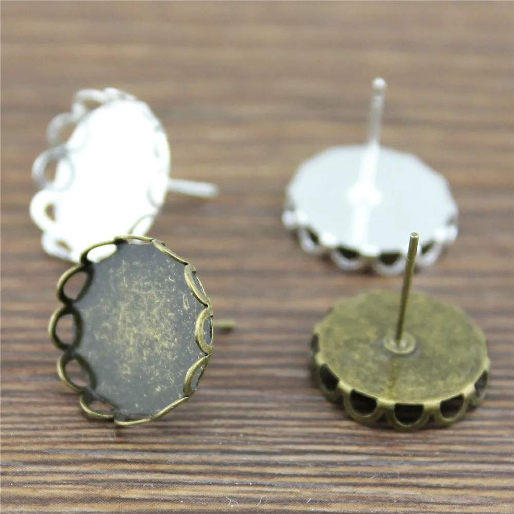 

20pcs Earring Stud Base, Earring Base Settings, Cabochon Earring Base Fit 10mm~16mm Lace Sharp Edge Copper Material